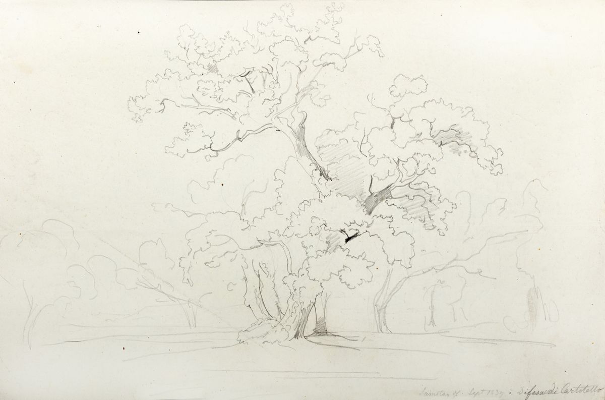 Johann Jakob Frey - Coppia di disegni con paesaggi - 1840 e 1839, matita su carta