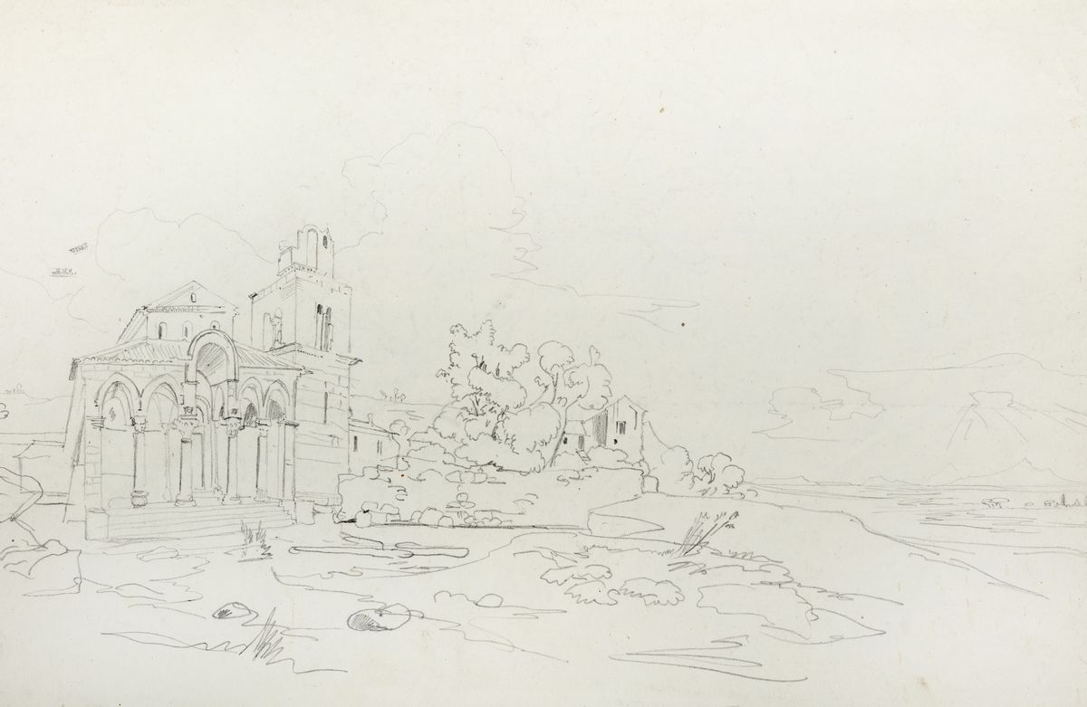 Johann Jakob Frey - Coppia di disegni con paesaggi - 1840 e 1839, matita su carta