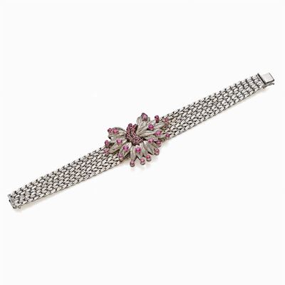 BBracelet in oro bianco 18K con rubini sintetici