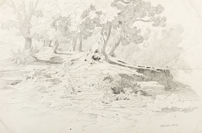 Lotto di tre disegni: "Ariccia" (1858), "Grottaferrata" (1838), "Lavandaie"