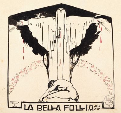 Coppia di disegni: 'La bella follia' e 'Il vecchio affresco'