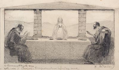 Coppia di disegni a soggetto sacro - 'In Emmaus' e 'Cristo benedicente'