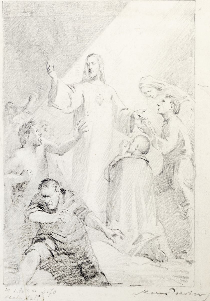 Mario Barberis - Coppia di disegni a soggetto sacro - 'In Emmaus' e 'Cristo benedicente'