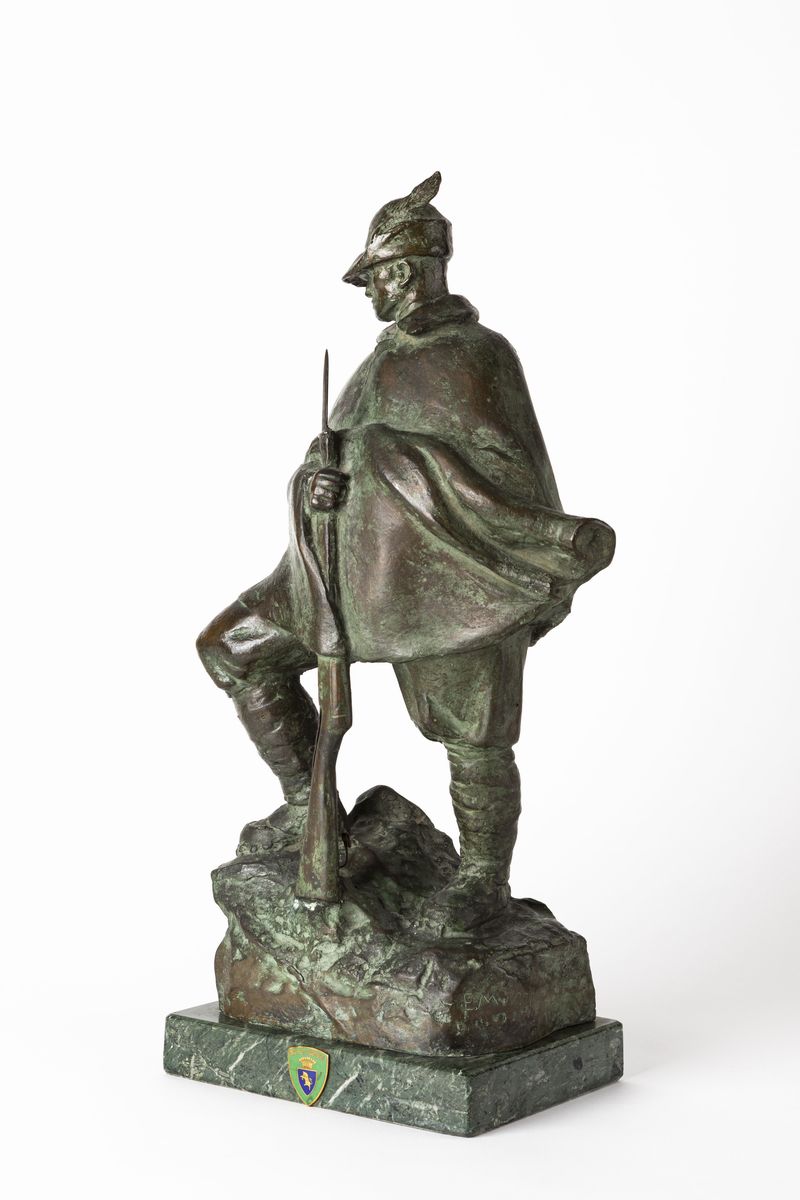Emilio Musso - Alpino - scultura in bronzo su base in marmo verde