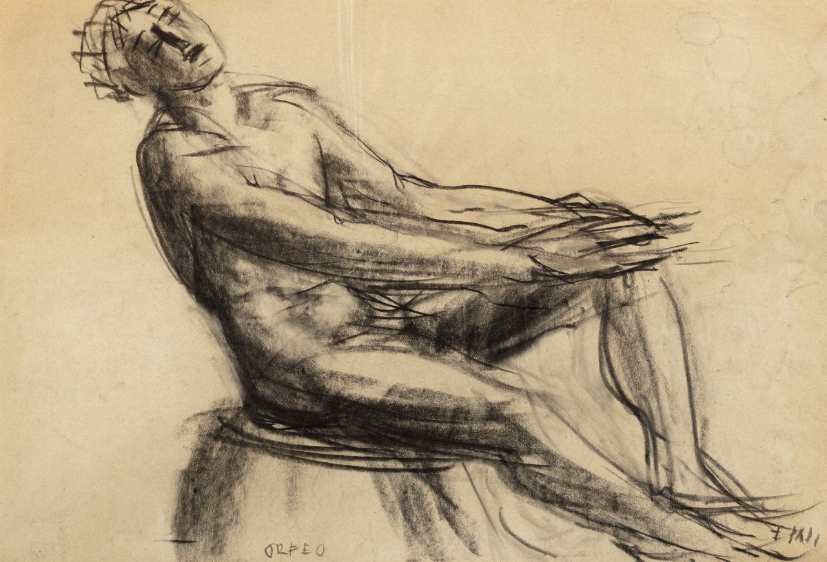 Federigo Papi - Il riposo dell'atleta, scultura in terracotta