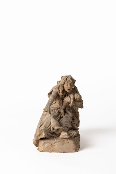 Agar e Ismaele nel deserto, scultura in terracotta