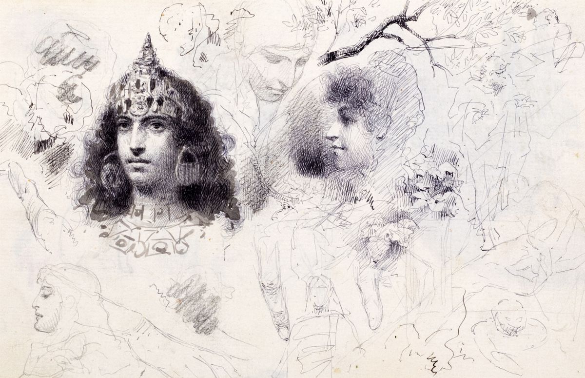 Stefan Aleksander Bakalowicz - Due studi per ritratto di un ragazzo, matita su carta