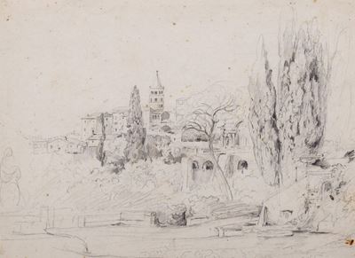 Tivoli, veduta dai giardini di Villa d'Este, matita su carta