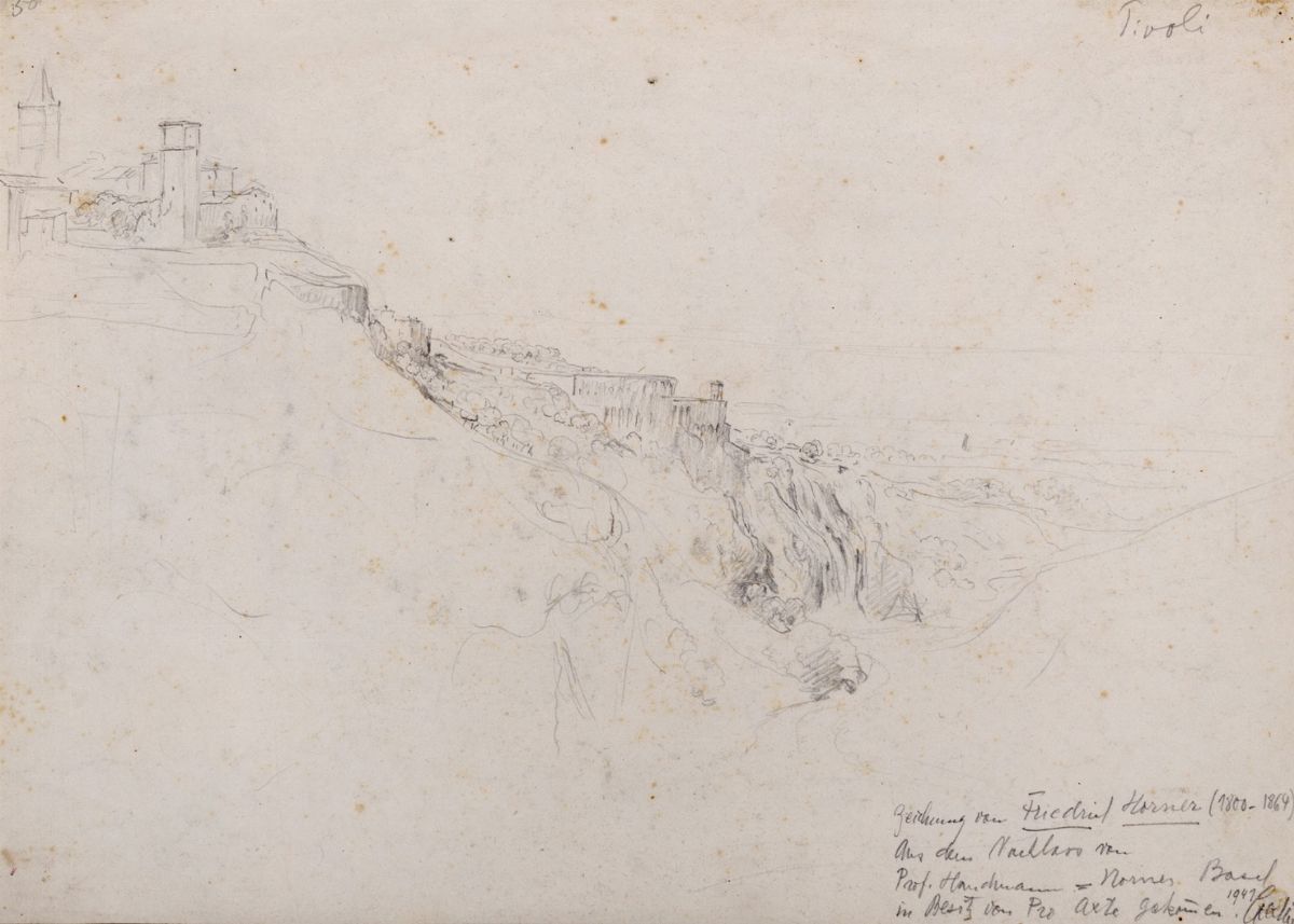 Friedrich Horner - Tivoli, veduta dai giardini di Villa d'Este, matita su carta