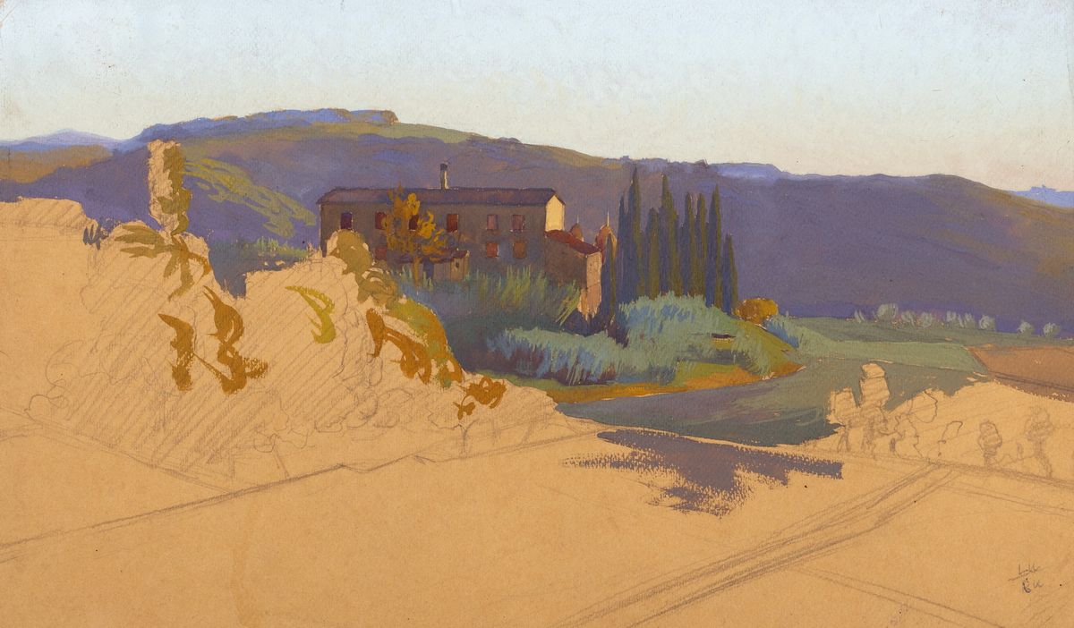 Pietro D'achiardi - Tre dipinti di paesaggio: Veduta di Isola Farnese, Il casale tra le colline e...
