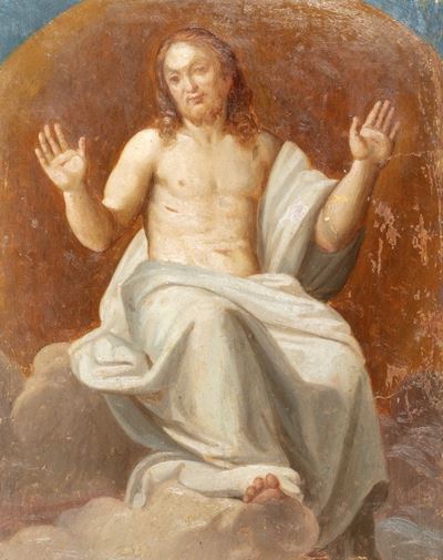 Quattro dipinti con soggetto sacro: Redentore, Angelo custode con giovane donna, Angelo custode p...