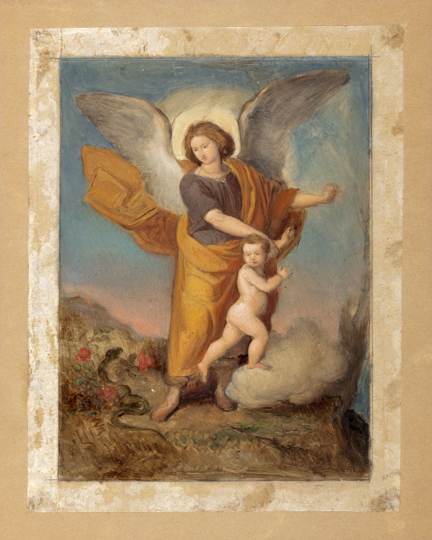 Nicola Consoni - Quattro dipinti con soggetto sacro: Redentore, Angelo custode con giovane donna,...