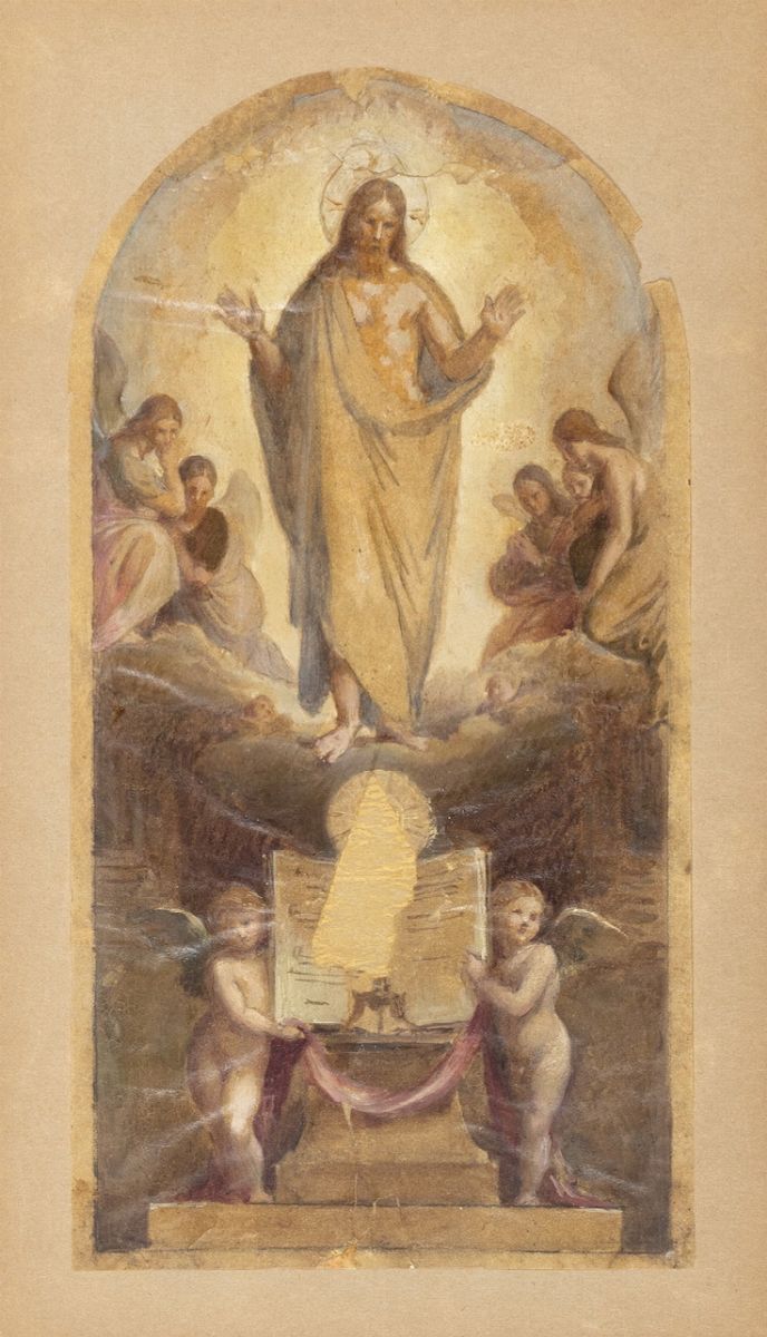 Nicola Consoni - Quattro dipinti con soggetto sacro: Redentore, Angelo custode con giovane donna,...