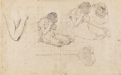 Coppia di studi preparatori per il trittico 'Nelle tenebre', carboncino su carta