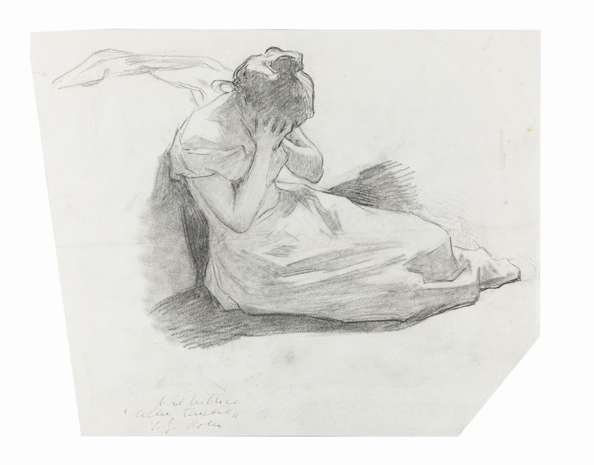 Silvio Giulio Rotta - Coppia di studi preparatori per il trittico 'Nelle tenebre', carboncino su ...