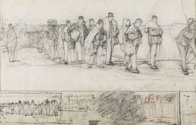 Studio per il dipinto 'I forzati', 1887, matita e carboncino su carta