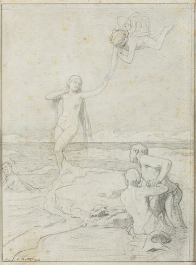 Nascita di Venere, matita e carboncino su cartoncino