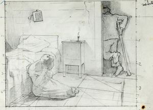 Pair of preparatory studies for the triptych "In the darkness"