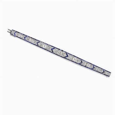 Bracciale Art Déco in Platino, Diamanti e Zaffiri, circa 1920