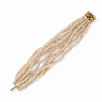 Bracciale in oro giallo 18K con perle di fiume e diamanti