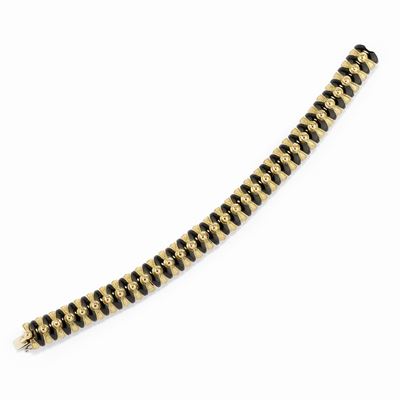 Bracciale snodato in oro giallo 18K con smalto nero, circa 1960