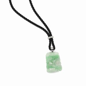 A 18K white and yellow gold, jade, diamonds and lanyard necklace pendant