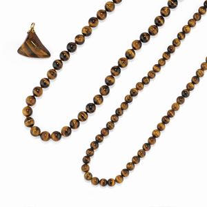 Two 18K yellow gold and tiger eye necklace and pendant
