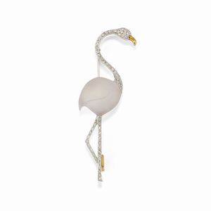 Spilla con cristallo di rocca e diamanti, firmata Princess di Damiani 1990 circa