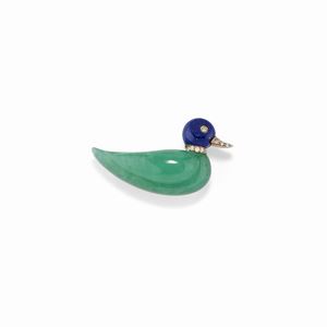 A 18K white gold, lapislazuli, jade and diamond brooch