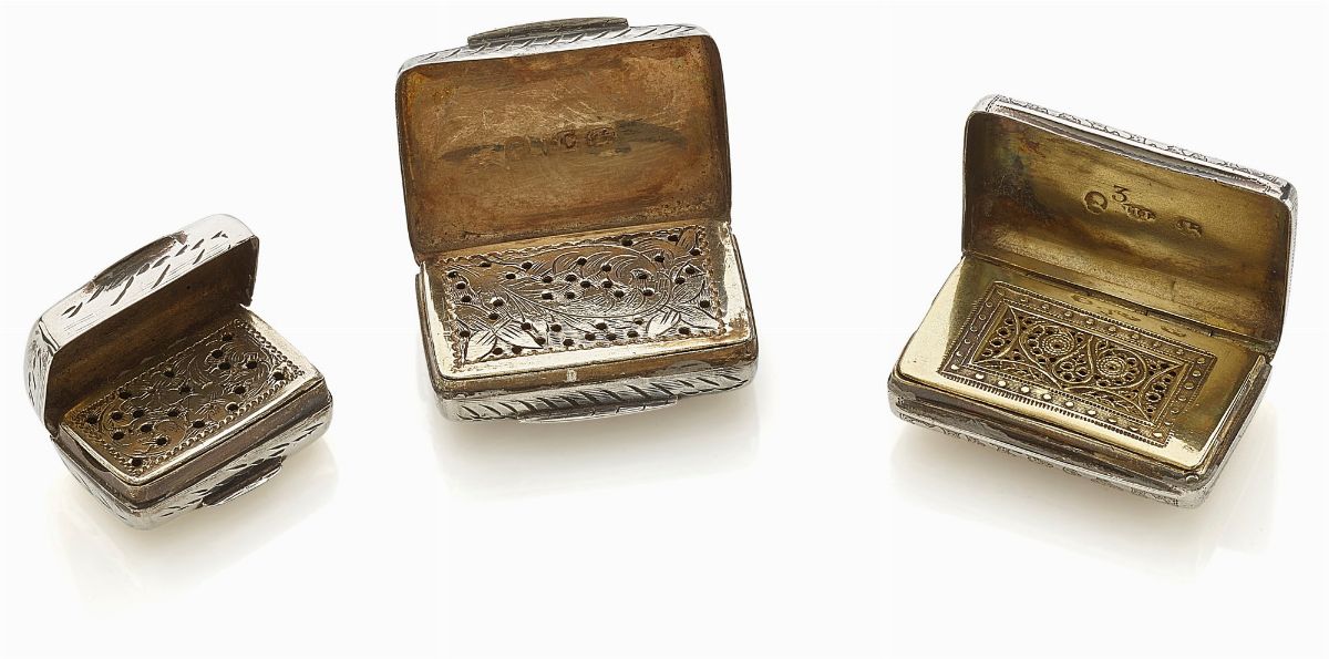 Lot di Tre Snuff-Box Inglesi in Argento, Epoca Vintage