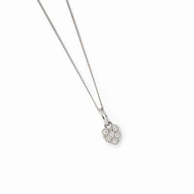 Collana in oro bianco 18K con pendente a cuore e diamanti