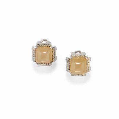 Mangiarotti, Orecchini in oro bianco 18K con pietra di luna e diamanti