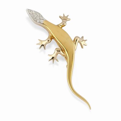 Spilla lucertola in oro giallo 18K con diamanti, circa 1970
