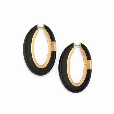 Orecchini in oro giallo 18K satinato con giaietto nero, collezione 'Victoria'