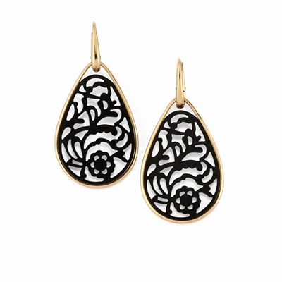 Orecchini in oro giallo 18K con giaietto nero, collezione 'Victoria'
