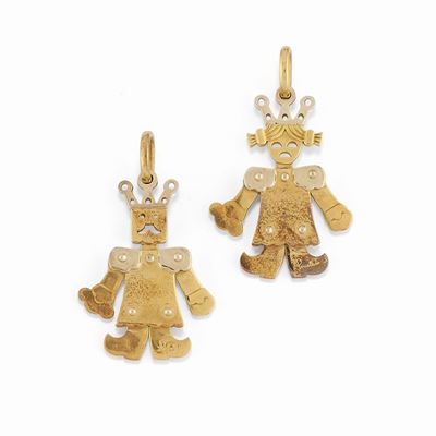 Due pendenti in oro bicolore 18K, circa 1970-80