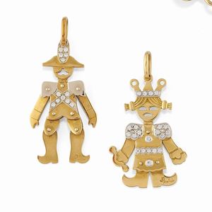 Two 18K white and yellow gold pendants, circa 1970-80, Pomellato