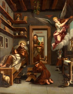 Angel appears to some friars in an interior