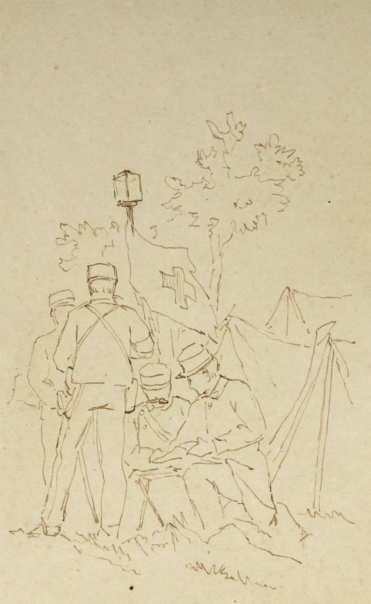 Ettore Ferrari - Lotto di due disegni con militari, china su carta
