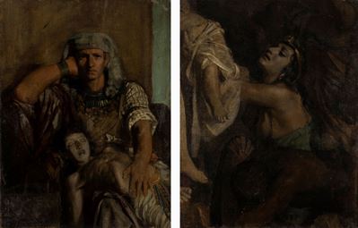 Due frammenti del dipinto 'La decima piaga d’Egitto' - Faraone e Madre dolente, olio su tela