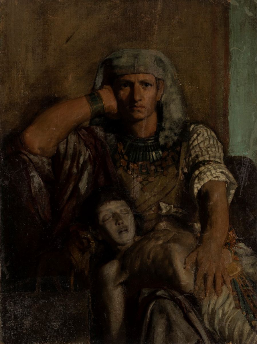 Adolf Hirémy-hirschl - Due frammenti del dipinto 'La decima piaga d’Egitto' - Faraone e Madre dol...