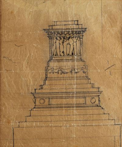 Tre bozzetti architettonici per il Monumento a Vittorio Emanuele II a Roma, matita e china su car...