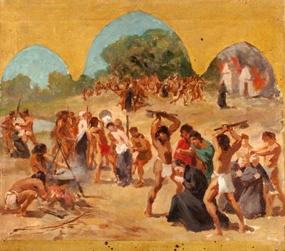 Il massacro dei gesuiti - Bozzetto per gli affreschi di San Lorenzo fuori le mura a Roma, olio su...