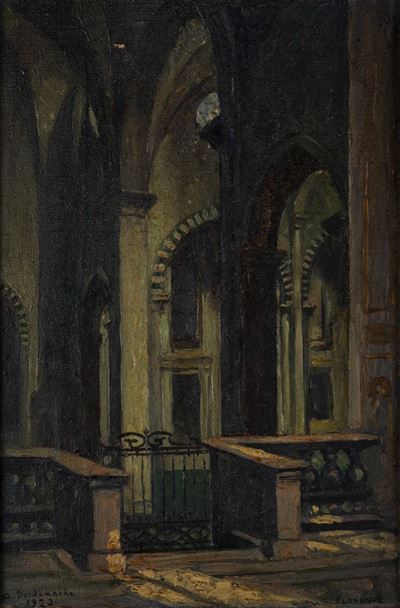 Interno di chiesa a Firenze, olio su tela