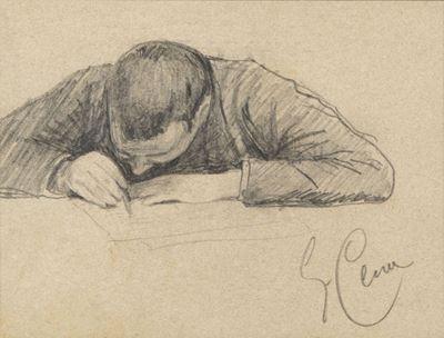 Giovanni Cena che scrive, matita su carta