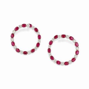 A 18K white gold, ruby and diamond earrings