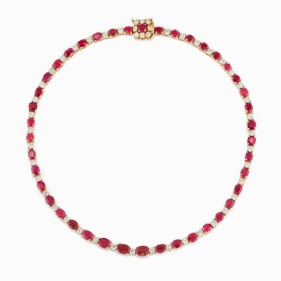 Collana in oro giallo 18K con rubini e diamanti