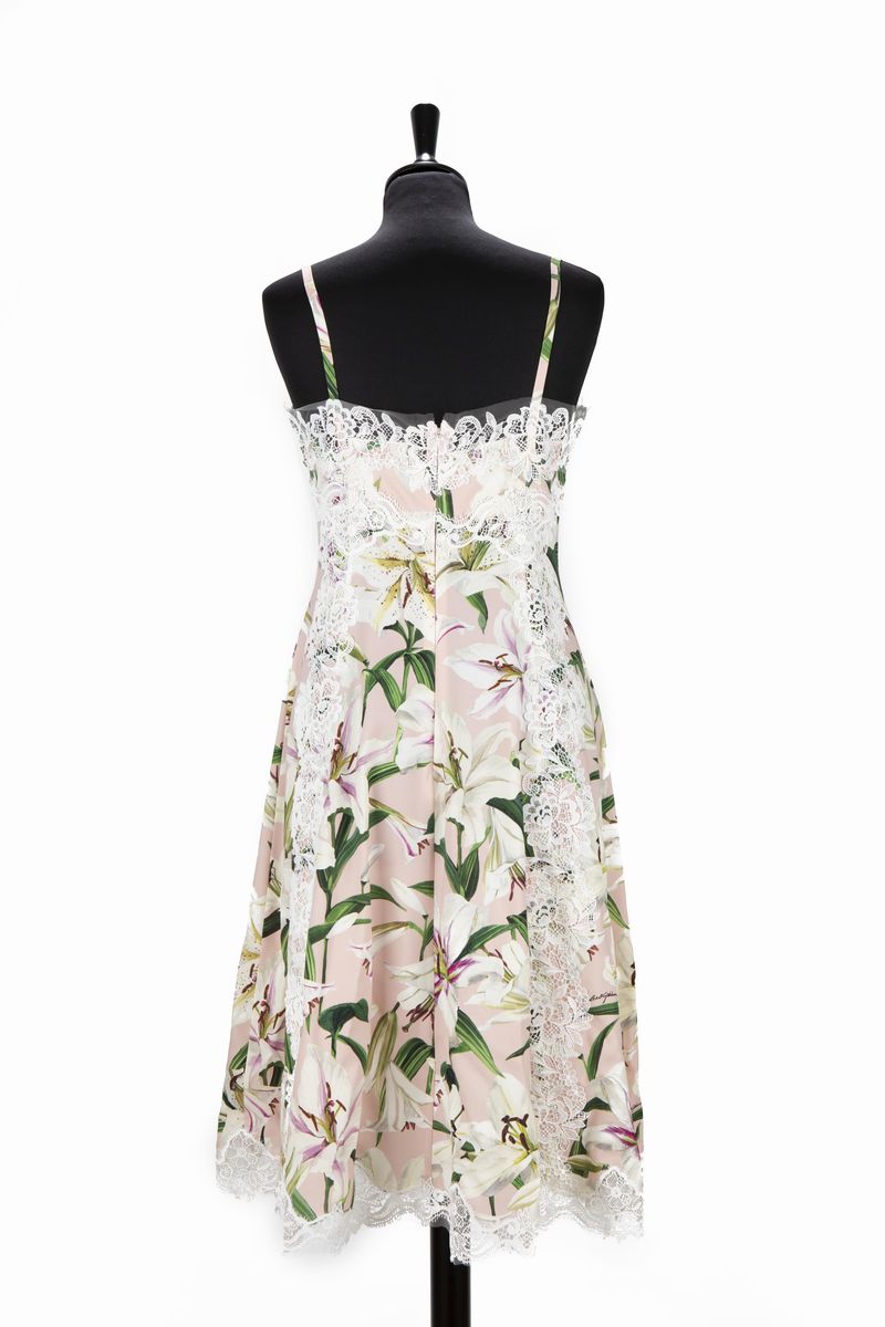 Dolce & Gabbana - Abito corto in seta con stampa floreale e inserti in pizzo