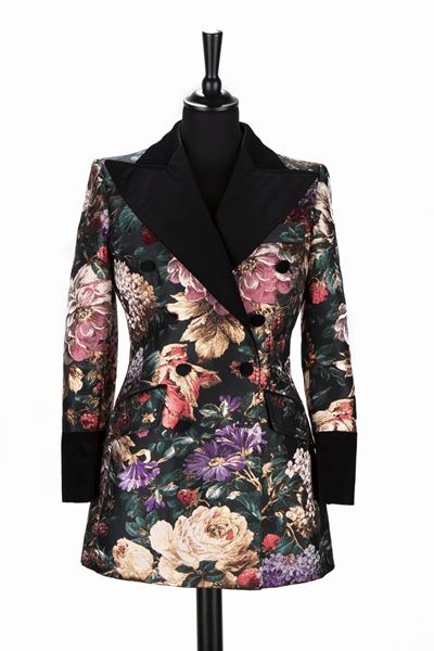 Giacca doppiopetto in tessuto jacquard floreale