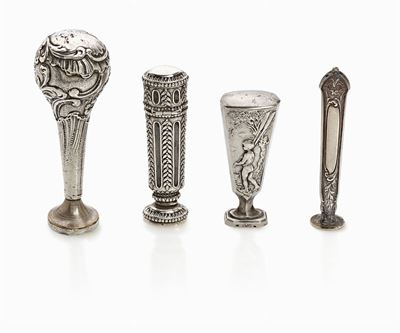 Sigilli d'epoca in argento e pietra dura, lotto di quattro esemplari